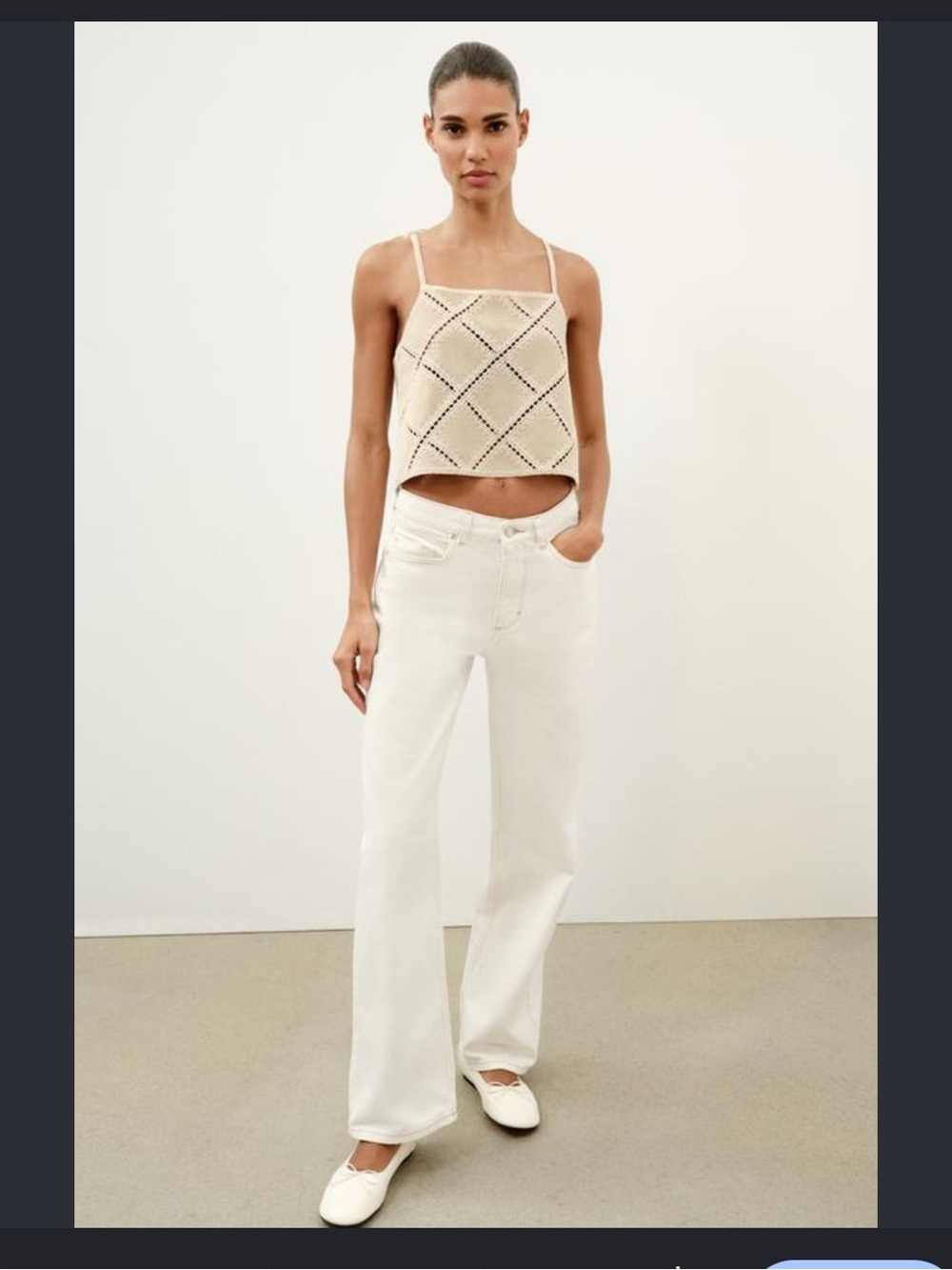 Zara Embroidered Suede Cream Color Tank Top